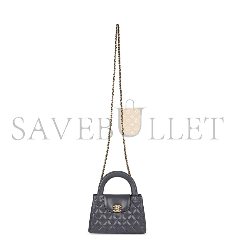 CHANEL MASTER GREY QUILTED AGED CALFSKIN MINI KELLY BRUSHED GOLD HARDWARE AS4416 (19*13*7cm)